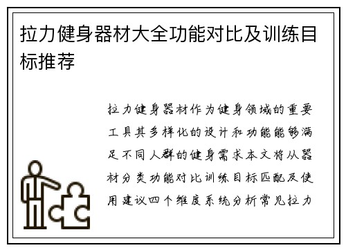 拉力健身器材大全功能对比及训练目标推荐