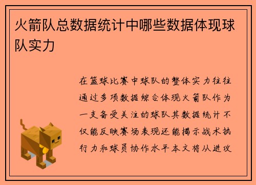火箭队总数据统计中哪些数据体现球队实力